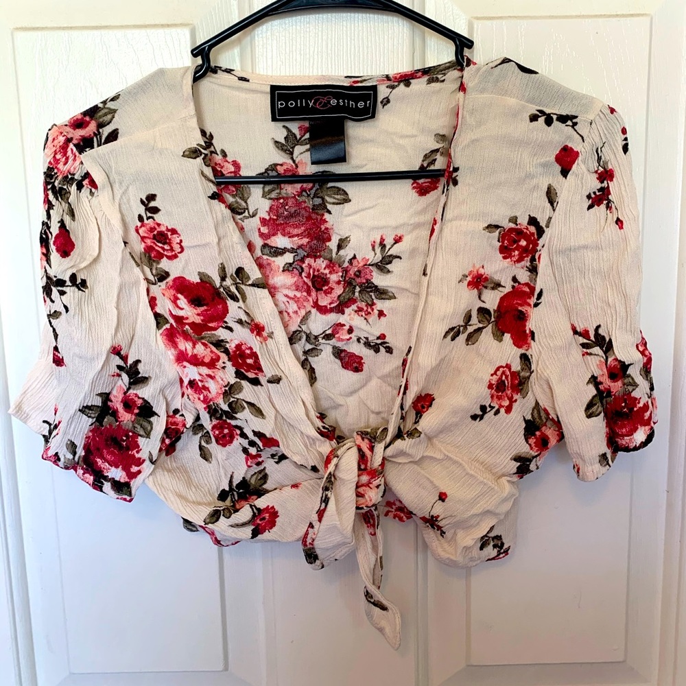Floral crop top with tie.